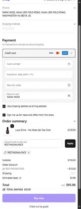 RESTINGNAILFACE coupon verification screenshot