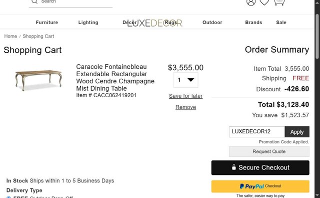 LuxeDecor checkout page showing LuxeDecor promo code box | Screenshot taken by SimplyCodes community member on Aug 20, 2025