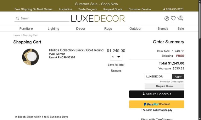 LuxeDecor checkout page showing LuxeDecor promo code box | Screenshot taken by SimplyCodes community member on Aug 17, 2025