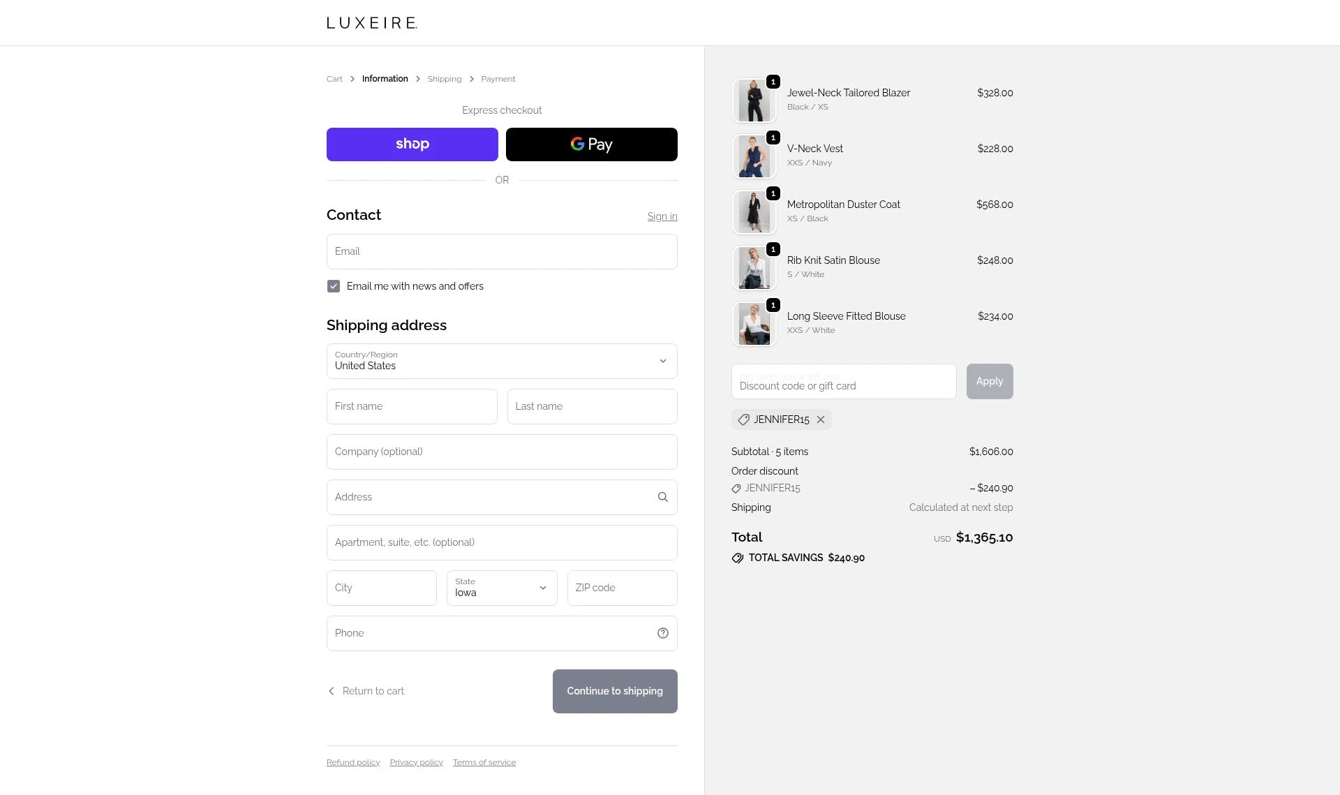 Luxeire checkout page showing Luxeire discount code box | Screenshot taken by SimplyCodes community member on Dec 23, 2025