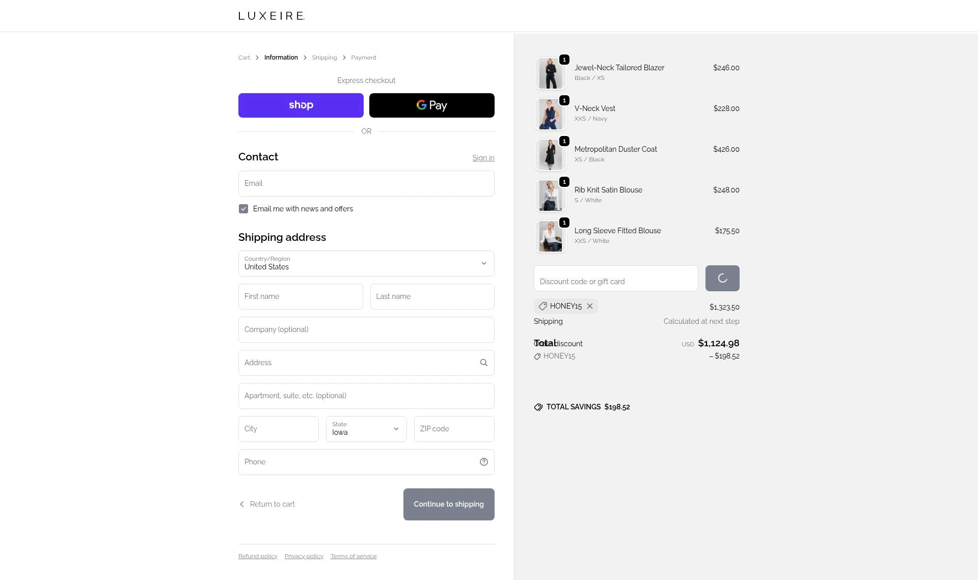 Luxeire checkout page showing Luxeire discount code box | Screenshot taken by SimplyCodes community member on Dec 28, 2025