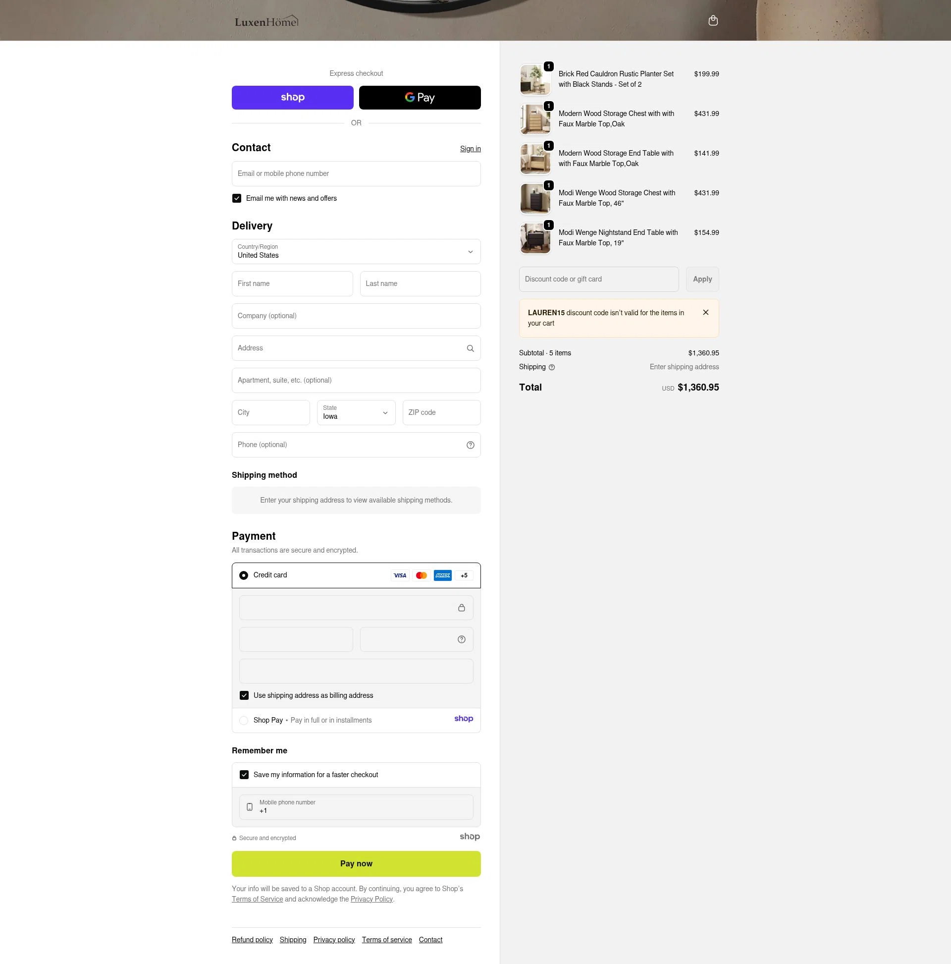 Luxen Home checkout page showing Luxen Home promo code box | Screenshot taken by SimplyCodes community member on Jan 3, 2026