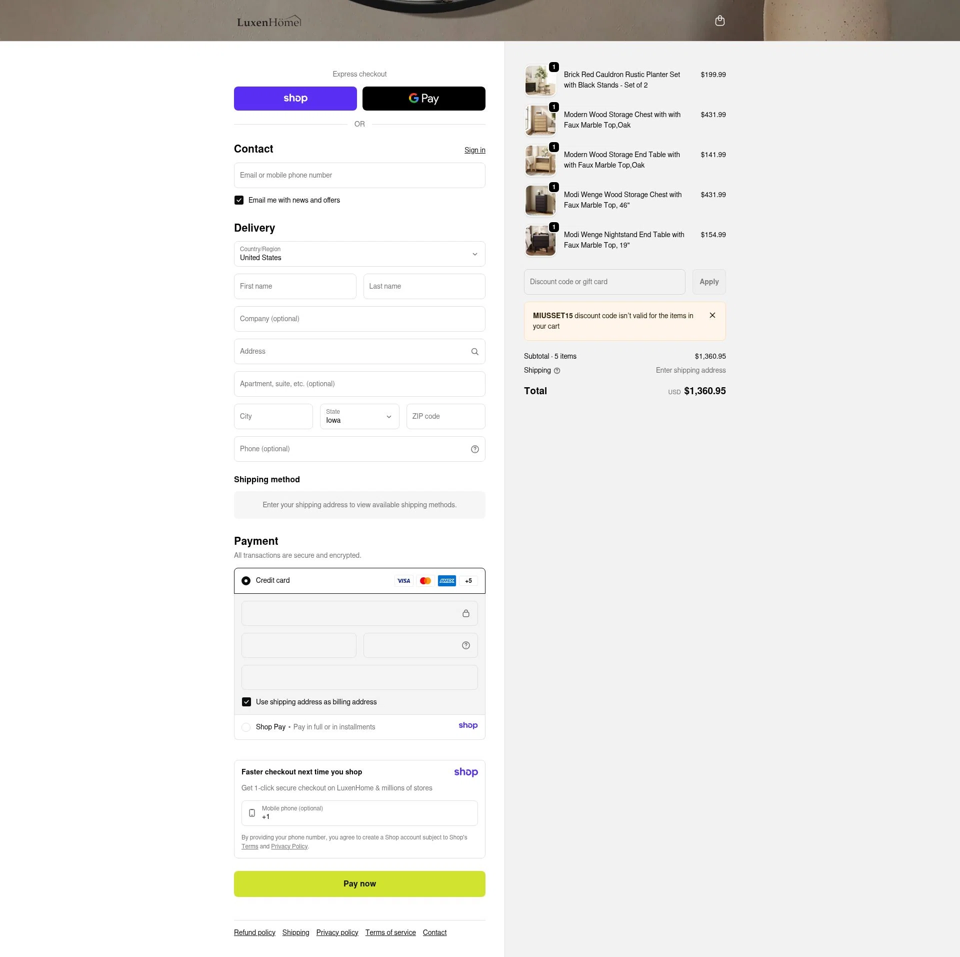 Luxen Home checkout page showing Luxen Home promo code box | Screenshot taken by SimplyCodes community member on Jan 8, 2026