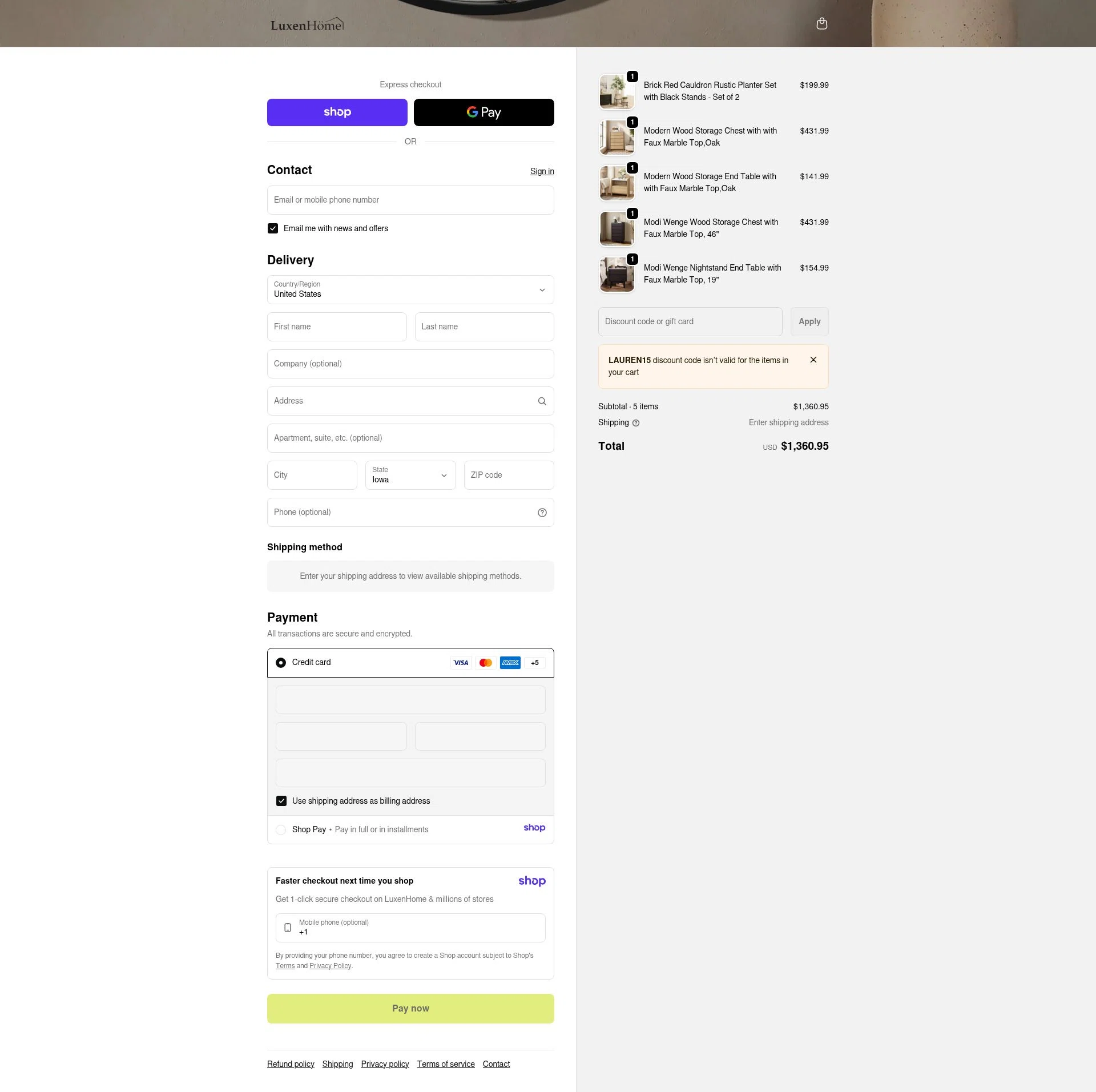 Luxen Home checkout page showing Luxen Home promo code box | Screenshot taken by SimplyCodes community member on Jan 8, 2026
