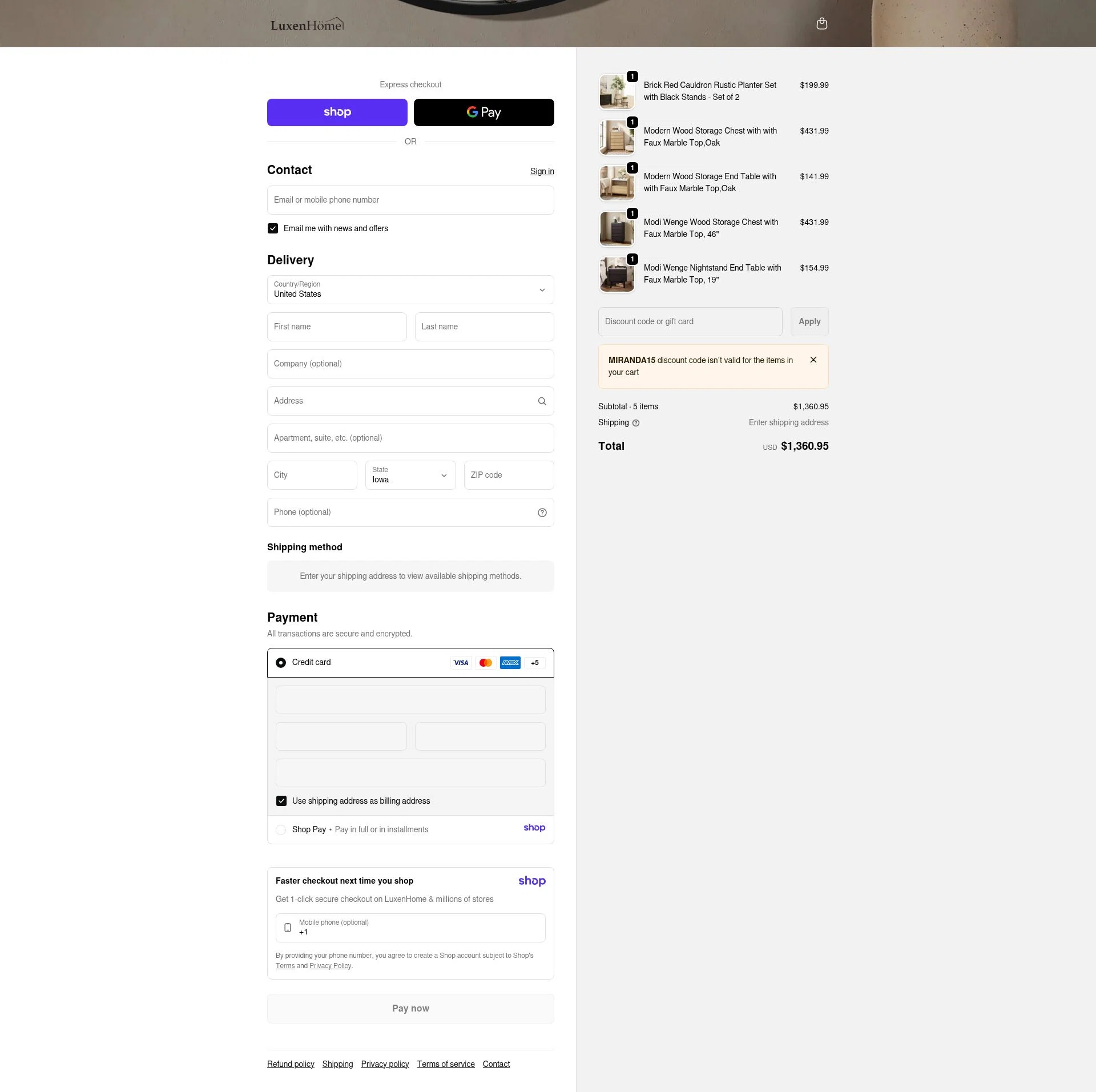 Luxen Home checkout page showing Luxen Home promo code box | Screenshot taken by SimplyCodes community member on Jan 8, 2026