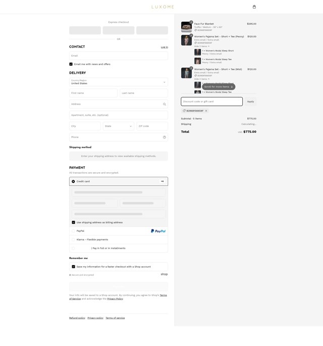 Luxome checkout page showing Luxome discount code box | Screenshot taken by SimplyCodes community member on Mar 6, 2025