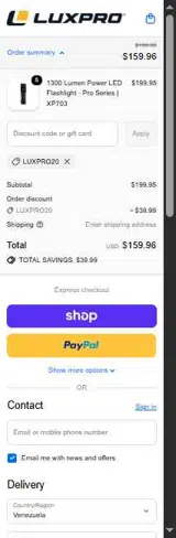 LUXPRO20 coupon verification screenshot