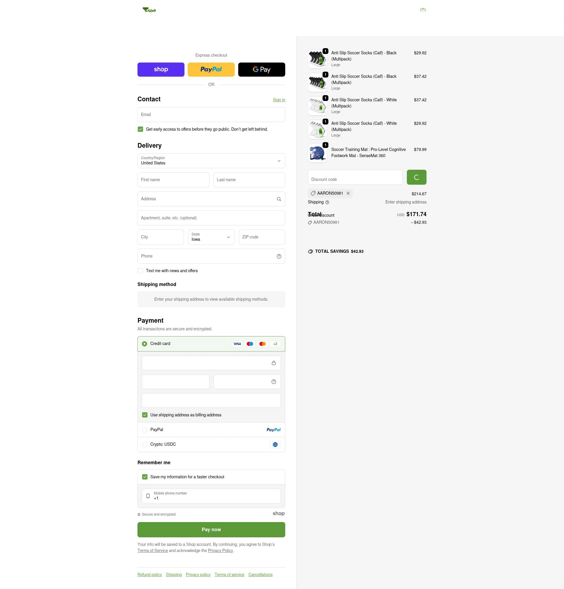 Lux Sports checkout page showing Lux Sports promo code box | Screenshot taken by SimplyCodes community member on Dec 29, 2025