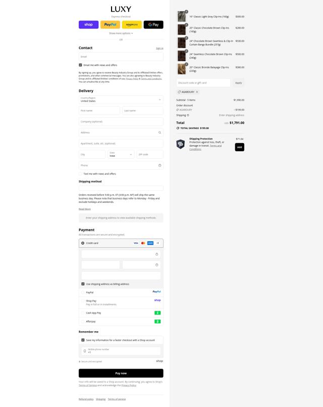Luxy Hair checkout page showing Luxy Hair discount code box | Screenshot taken by SimplyCodes community member on Sep 9, 2025