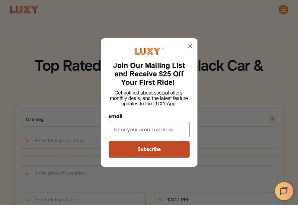 Luxy Ride checkout page showing Luxy Ride promo code box | Screenshot taken by SimplyCodes community member on Dec 23, 2025