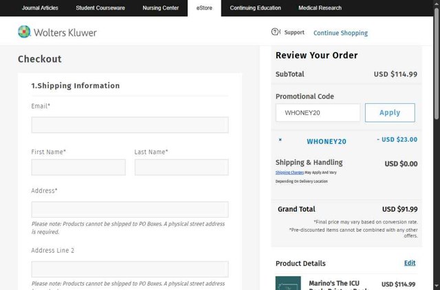 LWW Store checkout page showing LWW Store promo code box | Screenshot taken by SimplyCodes community member on May 15, 2025