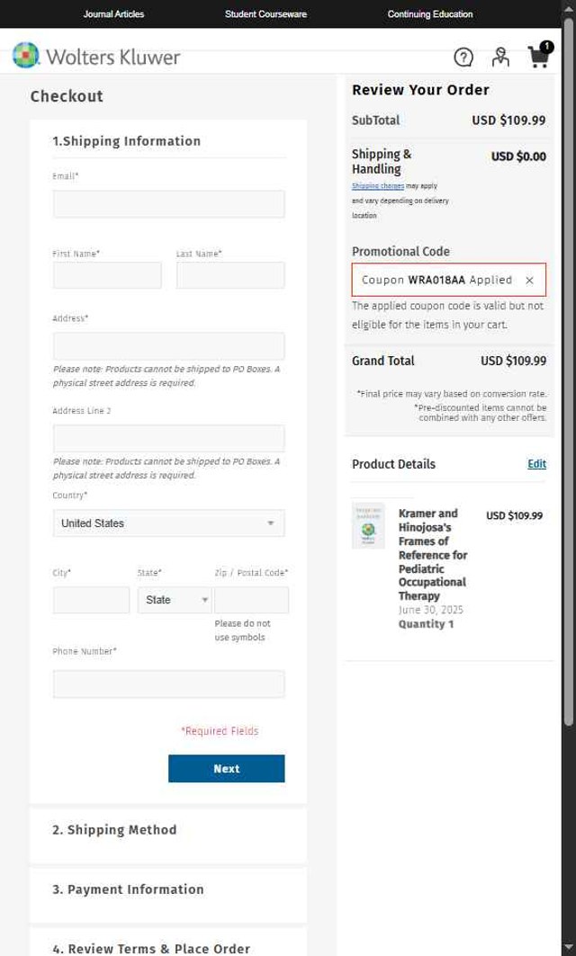 LWW Store checkout page showing LWW Store promo code box | Screenshot taken by SimplyCodes community member on Jul 14, 2025