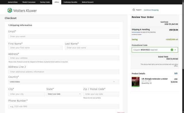 LWW Store checkout page showing LWW Store promo code box | Screenshot taken by SimplyCodes community member on Aug 16, 2025