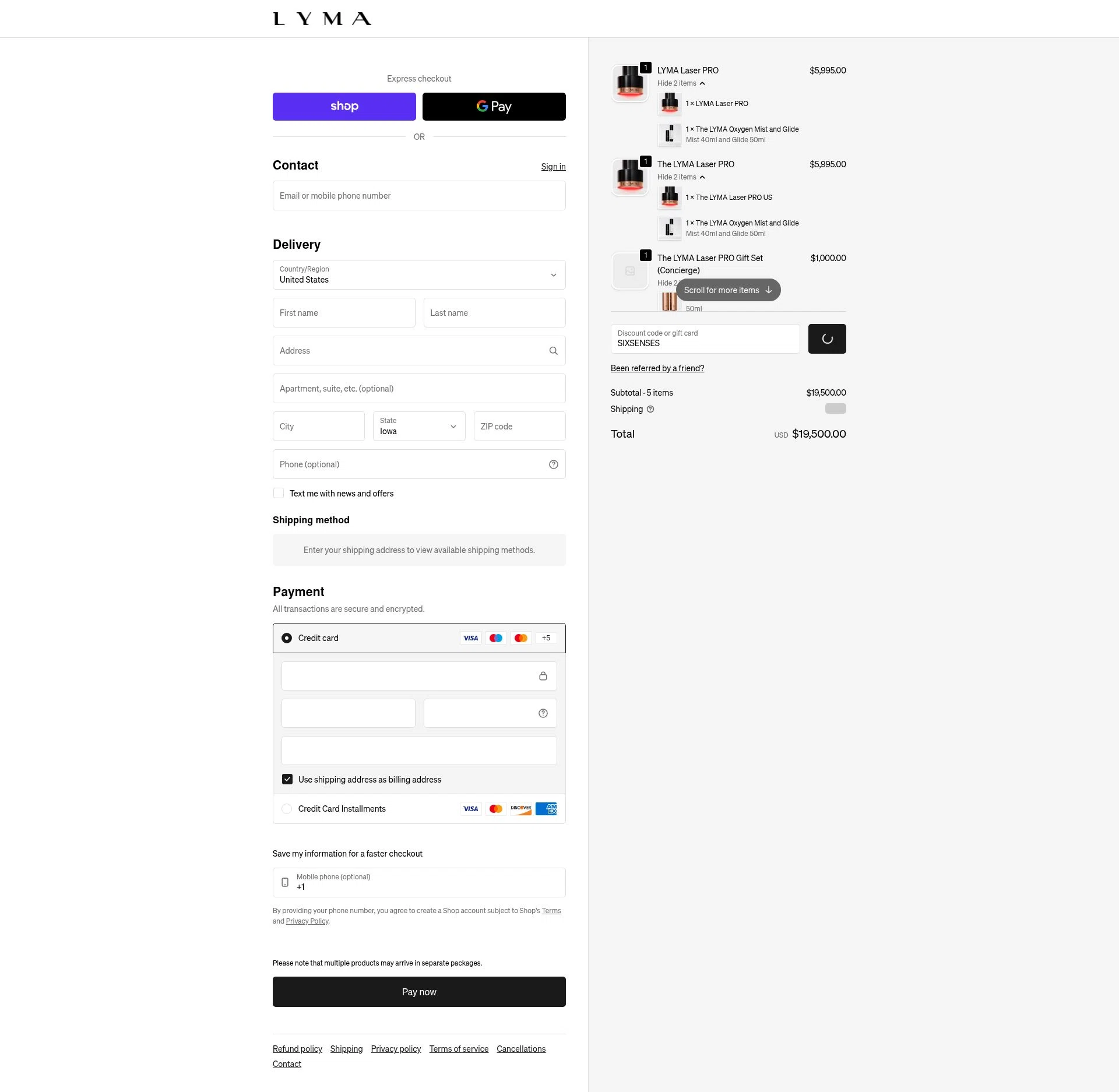 LYMA checkout page showing LYMA discount code box | Screenshot taken by SimplyCodes community member on Feb 4, 2026
