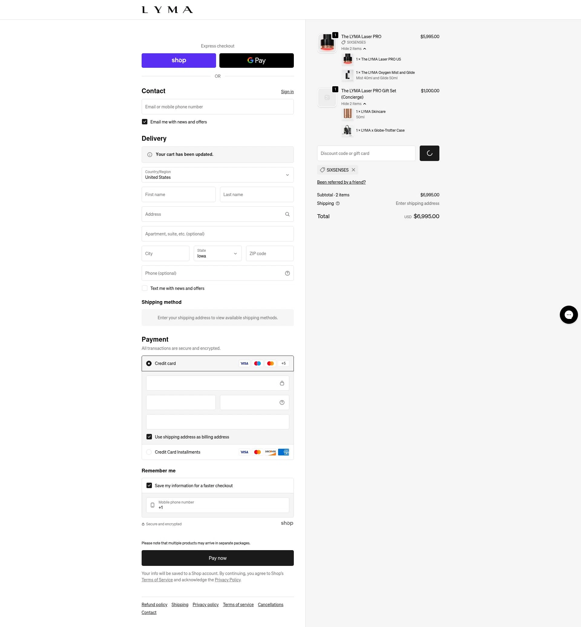 LYMA checkout page showing LYMA discount code box | Screenshot taken by SimplyCodes community member on Jan 26, 2026