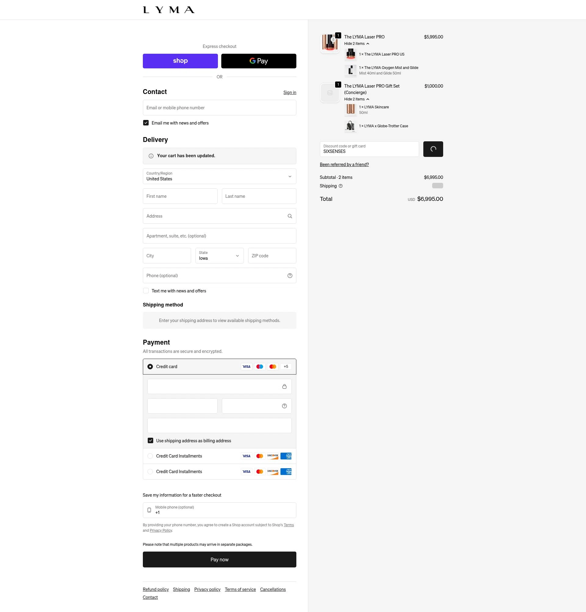 LYMA checkout page showing LYMA discount code box | Screenshot taken by SimplyCodes community member on Jan 11, 2026