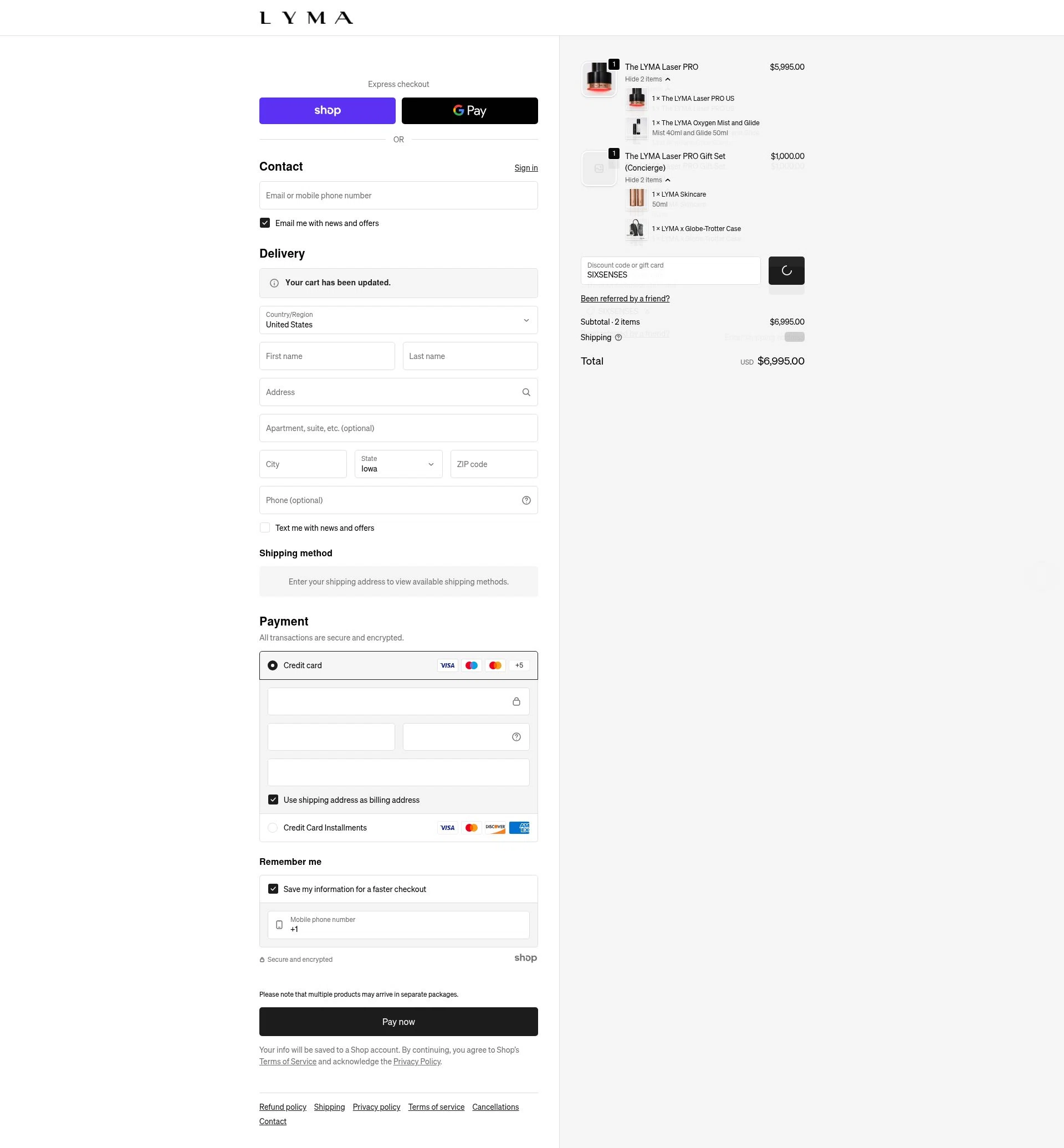 LYMA checkout page showing LYMA discount code box | Screenshot taken by SimplyCodes community member on Jan 21, 2026
