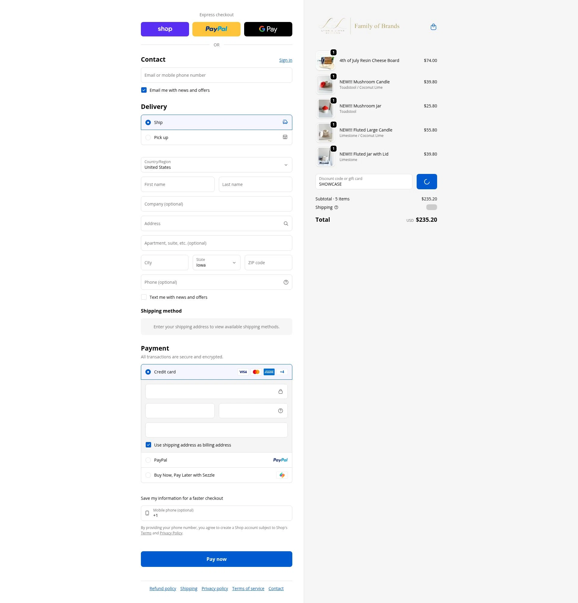 Lynn & Liana Designs checkout page showing Lynn & Liana Designs promo code box | Screenshot taken by SimplyCodes community member on Feb 5, 2026