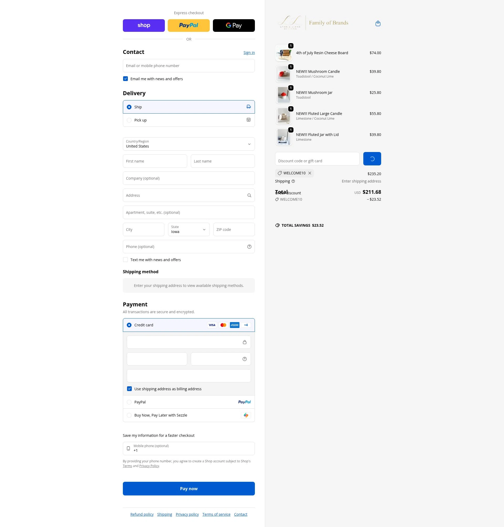 Lynn & Liana Designs checkout page showing Lynn & Liana Designs promo code box | Screenshot taken by SimplyCodes community member on Feb 5, 2026