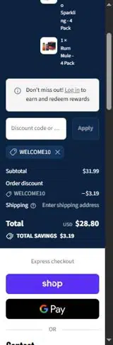 WELCOME10 coupon verification screenshot
