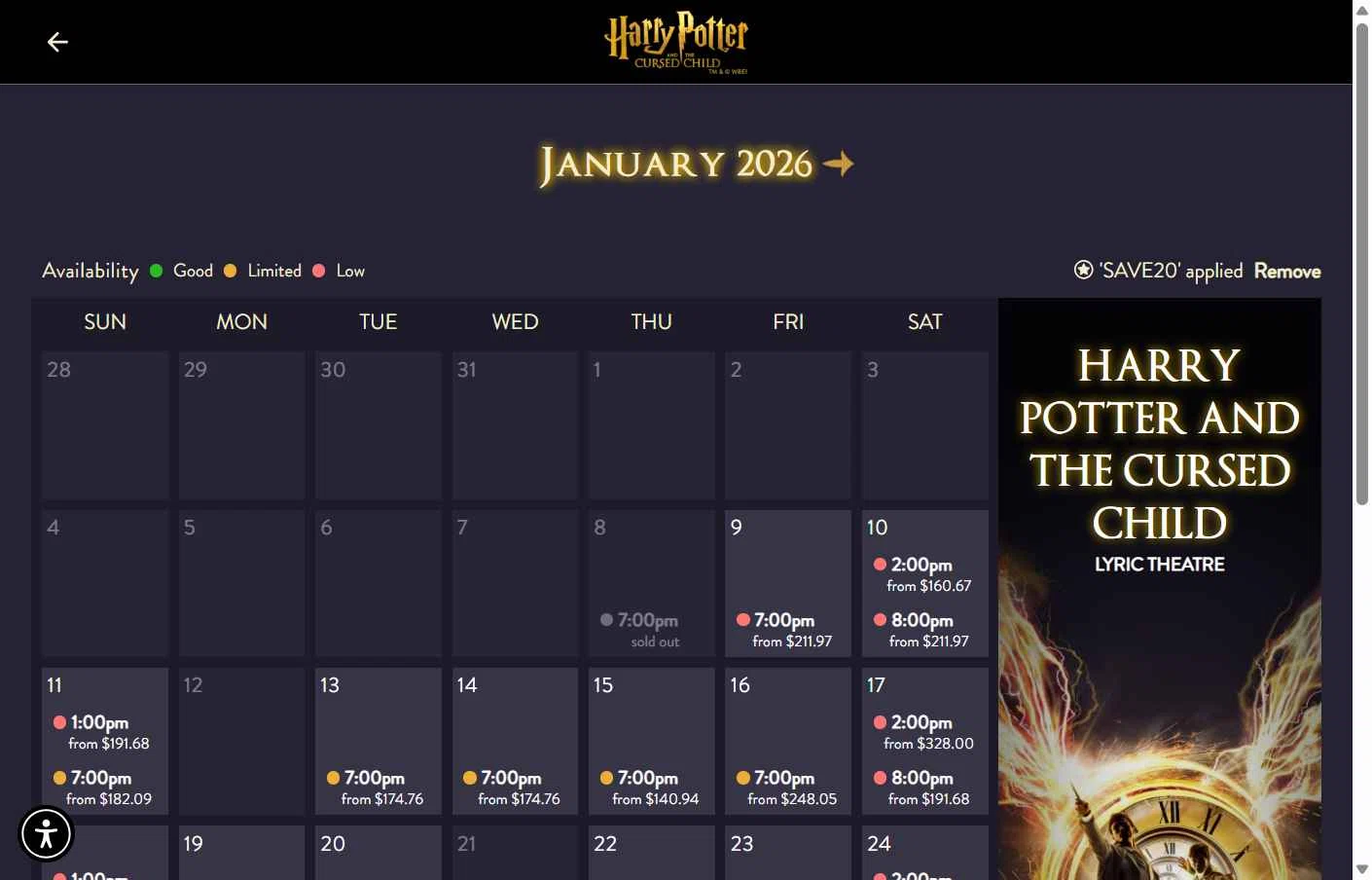 Lyric Theatre checkout page showing Lyric Theatre promo code box | Screenshot taken by SimplyCodes community member on Jan 8, 2026