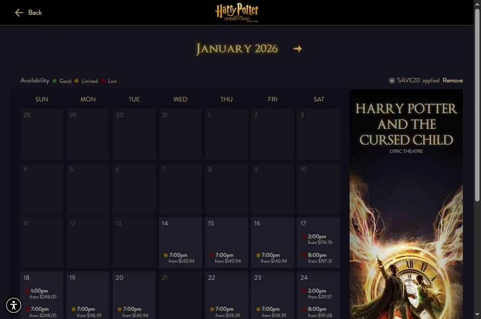 Lyric Theatre checkout page showing Lyric Theatre promo code box | Screenshot taken by SimplyCodes community member on Jan 14, 2026
