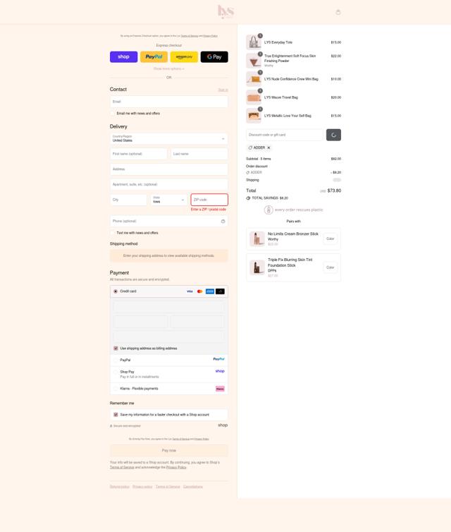 LYS Beauty checkout page showing LYS Beauty coupon code box | Screenshot taken by SimplyCodes community member on Sep 15, 2025