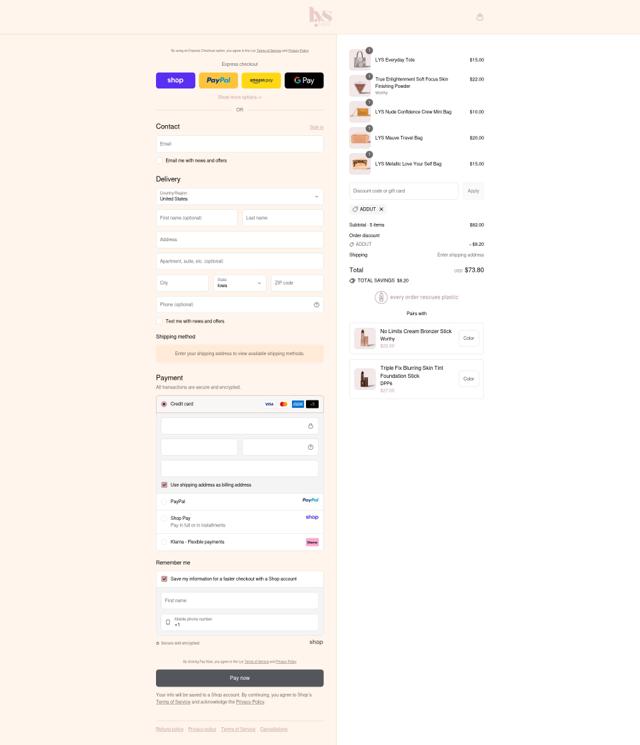 LYS Beauty checkout page showing LYS Beauty coupon code box | Screenshot taken by SimplyCodes community member on Sep 15, 2025