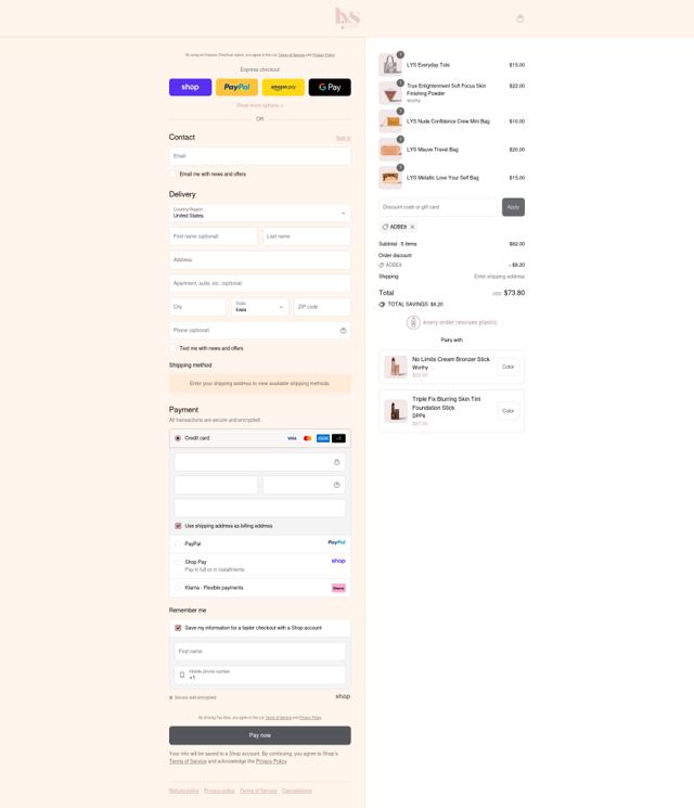 LYS Beauty checkout page showing LYS Beauty coupon code box | Screenshot taken by SimplyCodes community member on Sep 15, 2025