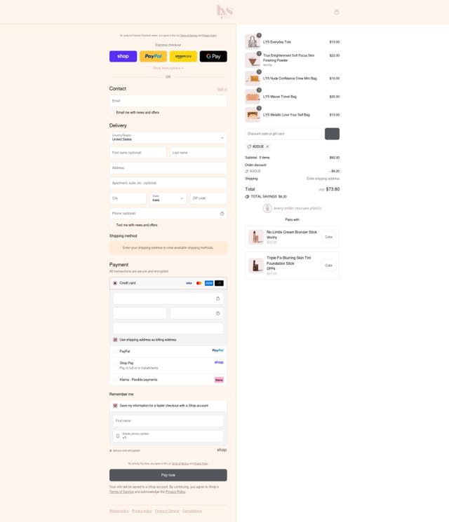 LYS Beauty checkout page showing LYS Beauty coupon code box | Screenshot taken by SimplyCodes community member on Sep 15, 2025