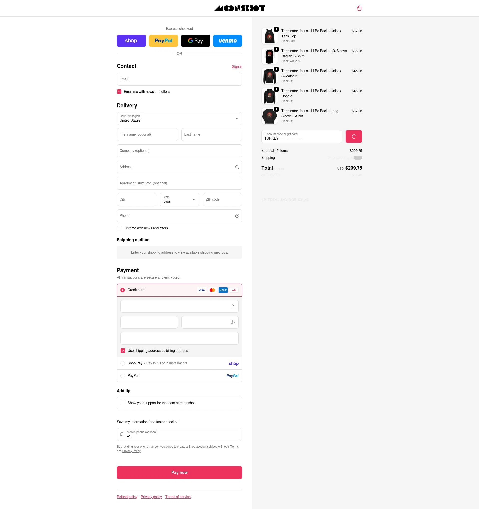 m00nshot checkout page showing m00nshot discount code box | Screenshot taken by SimplyCodes community member on Feb 20, 2026