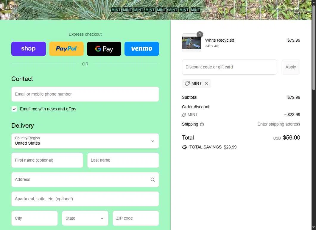 Mint Hockey checkout page showing Mint Hockey promo code box | Screenshot taken by SimplyCodes community member on Sep 15, 2025