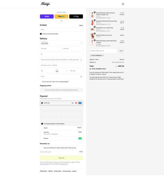 Maaji checkout page showing Maaji discount code box | Screenshot taken by SimplyCodes community member on Sep 12, 2025