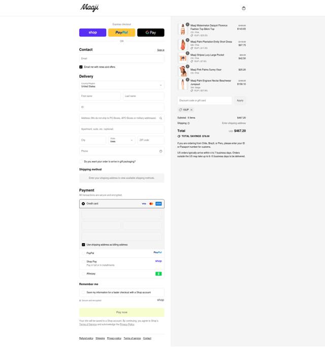 Maaji checkout page showing Maaji discount code box | Screenshot taken by SimplyCodes community member on Sep 12, 2025