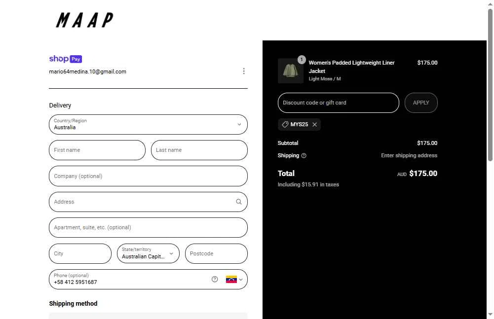 MAAP checkout page showing MAAP discount code box | Screenshot taken by SimplyCodes community member on Jun 25, 2025
