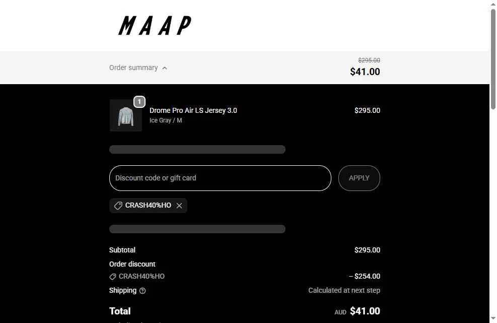 MAAP checkout page showing MAAP discount code box | Screenshot taken by SimplyCodes community member on Jan 25, 2026