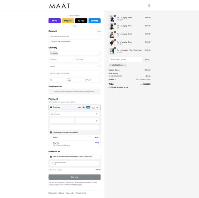 MAÄT checkout page showing MAÄT promo code box | Screenshot taken by SimplyCodes community member on Sep 3, 2025