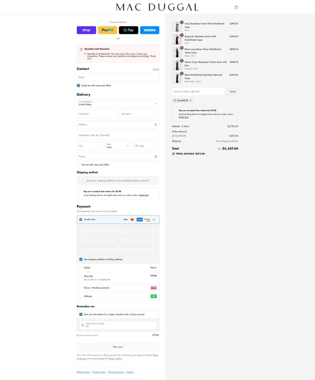 Mac Duggal checkout page showing Mac Duggal discount code box | Screenshot taken by SimplyCodes community member on Aug 31, 2025