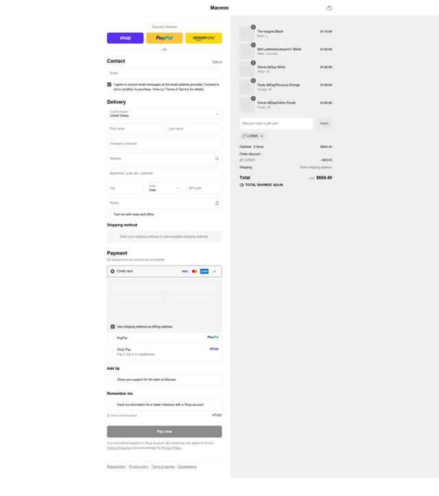 Maceoo checkout page showing Maceoo discount code box | Screenshot taken by SimplyCodes community member on Sep 12, 2025