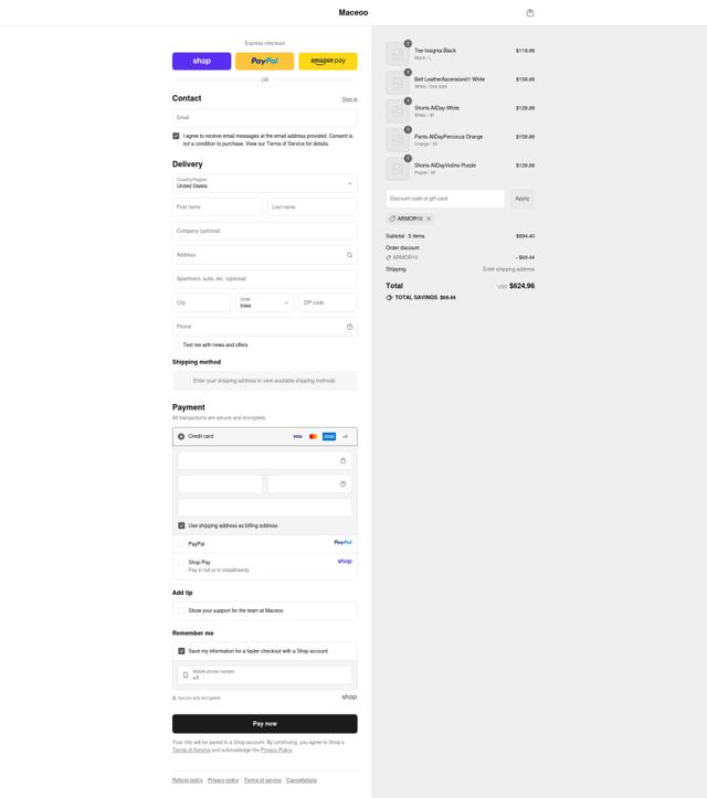 Maceoo checkout page showing Maceoo discount code box | Screenshot taken by SimplyCodes community member on Sep 12, 2025