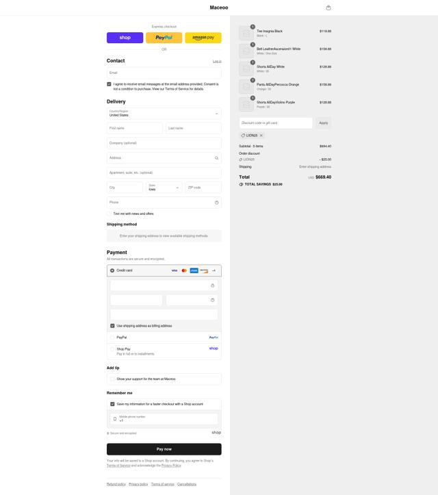 Maceoo checkout page showing Maceoo discount code box | Screenshot taken by SimplyCodes community member on Sep 8, 2025