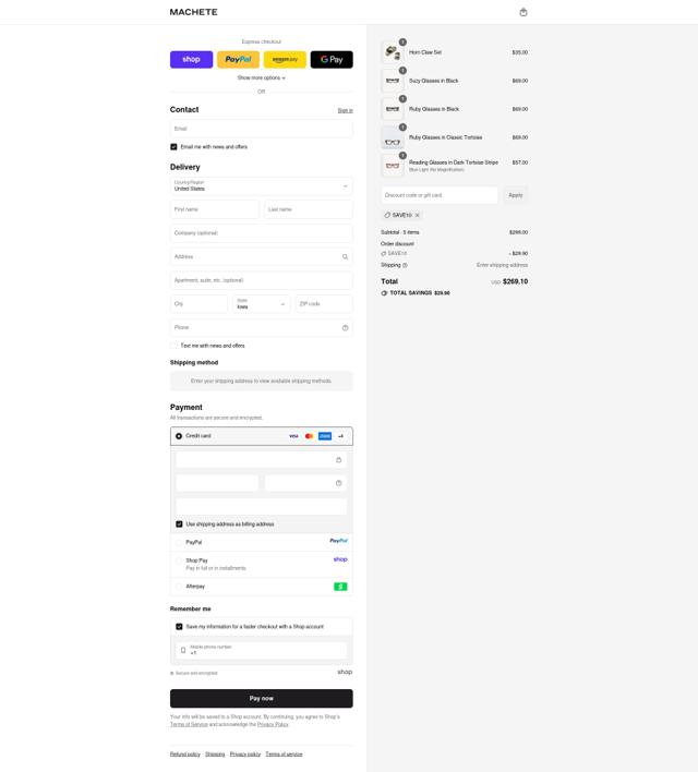 Machete checkout page showing Machete promo code box | Screenshot taken by SimplyCodes community member on Sep 12, 2025