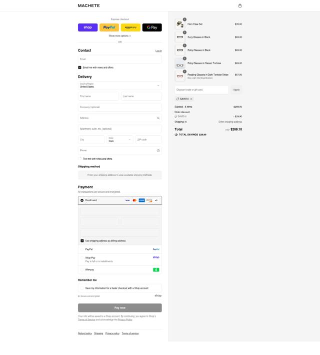 Machete checkout page showing Machete promo code box | Screenshot taken by SimplyCodes community member on Sep 8, 2025