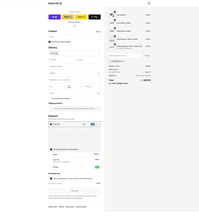 Machete checkout page showing Machete promo code box | Screenshot taken by SimplyCodes community member on Sep 12, 2025