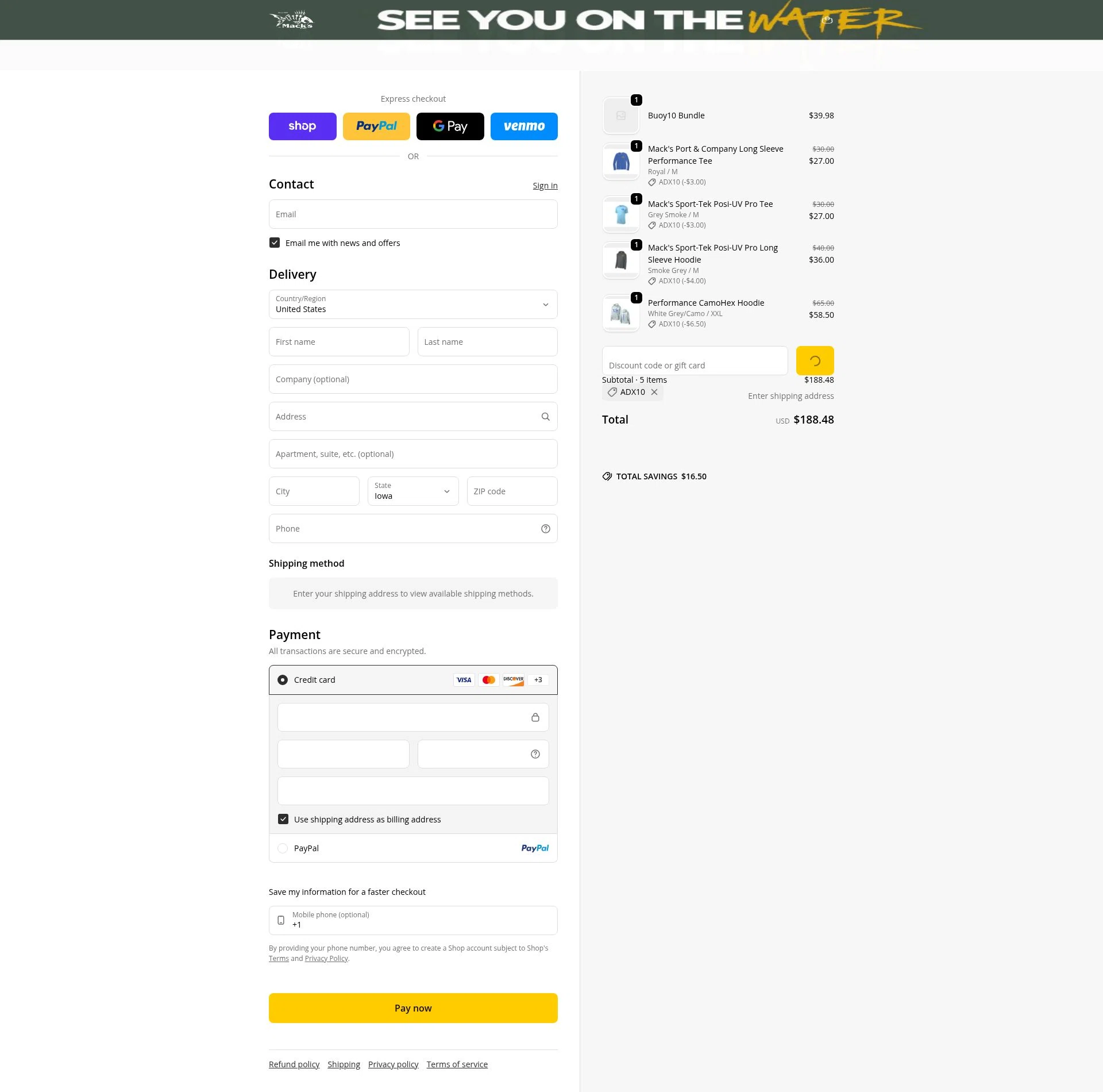 Mack’s Lure Tackle checkout page showing Mack’s Lure Tackle promo code box | Screenshot taken by SimplyCodes community member on Feb 18, 2026