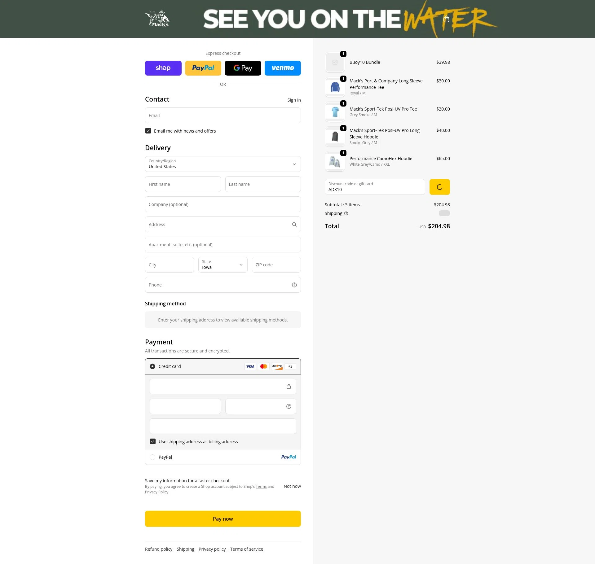 Mack’s Lure Tackle checkout page showing Mack’s Lure Tackle promo code box | Screenshot taken by SimplyCodes community member on Feb 14, 2026