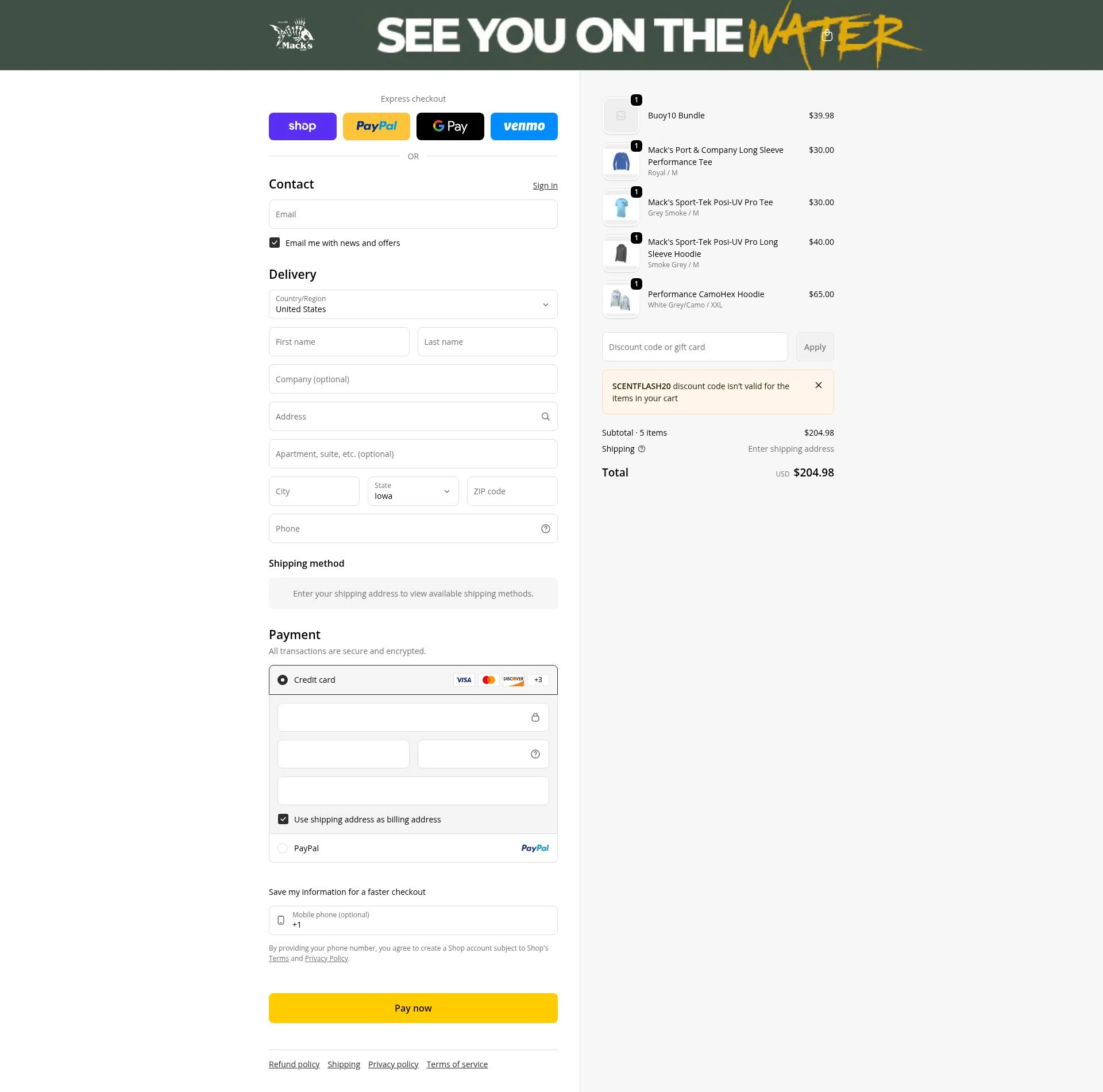 Mack’s Lure Tackle checkout page showing Mack’s Lure Tackle promo code box | Screenshot taken by SimplyCodes community member on Feb 18, 2026