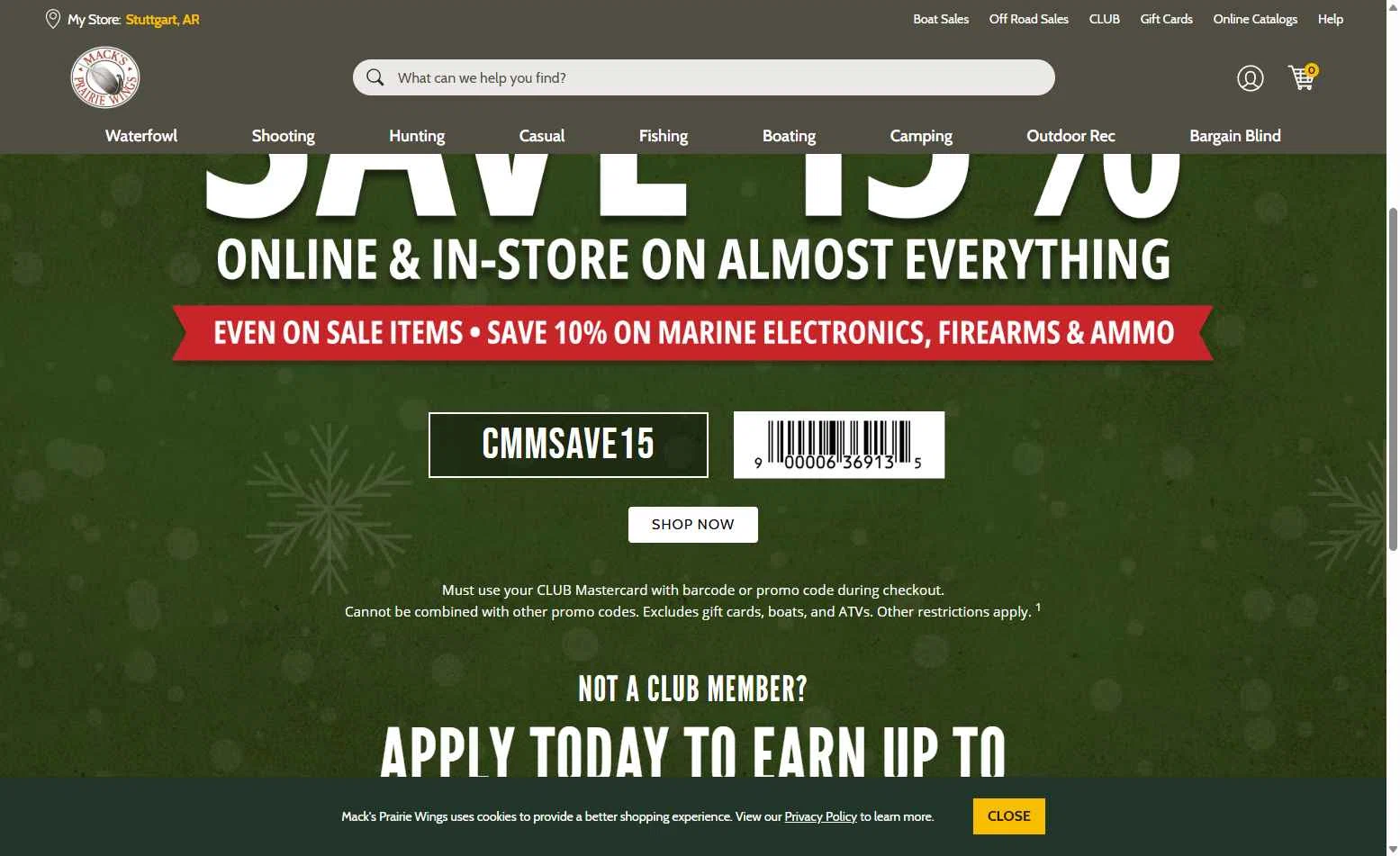 Mack's Prairie Wings checkout page showing Mack's Prairie Wings promo code box | Screenshot taken by SimplyCodes community member on Dec 18, 2025
