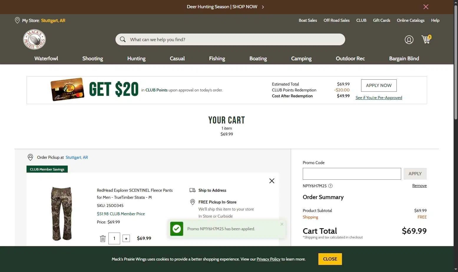 Mack's Prairie Wings checkout page showing Mack's Prairie Wings promo code box | Screenshot taken by SimplyCodes community member on Nov 3, 2025