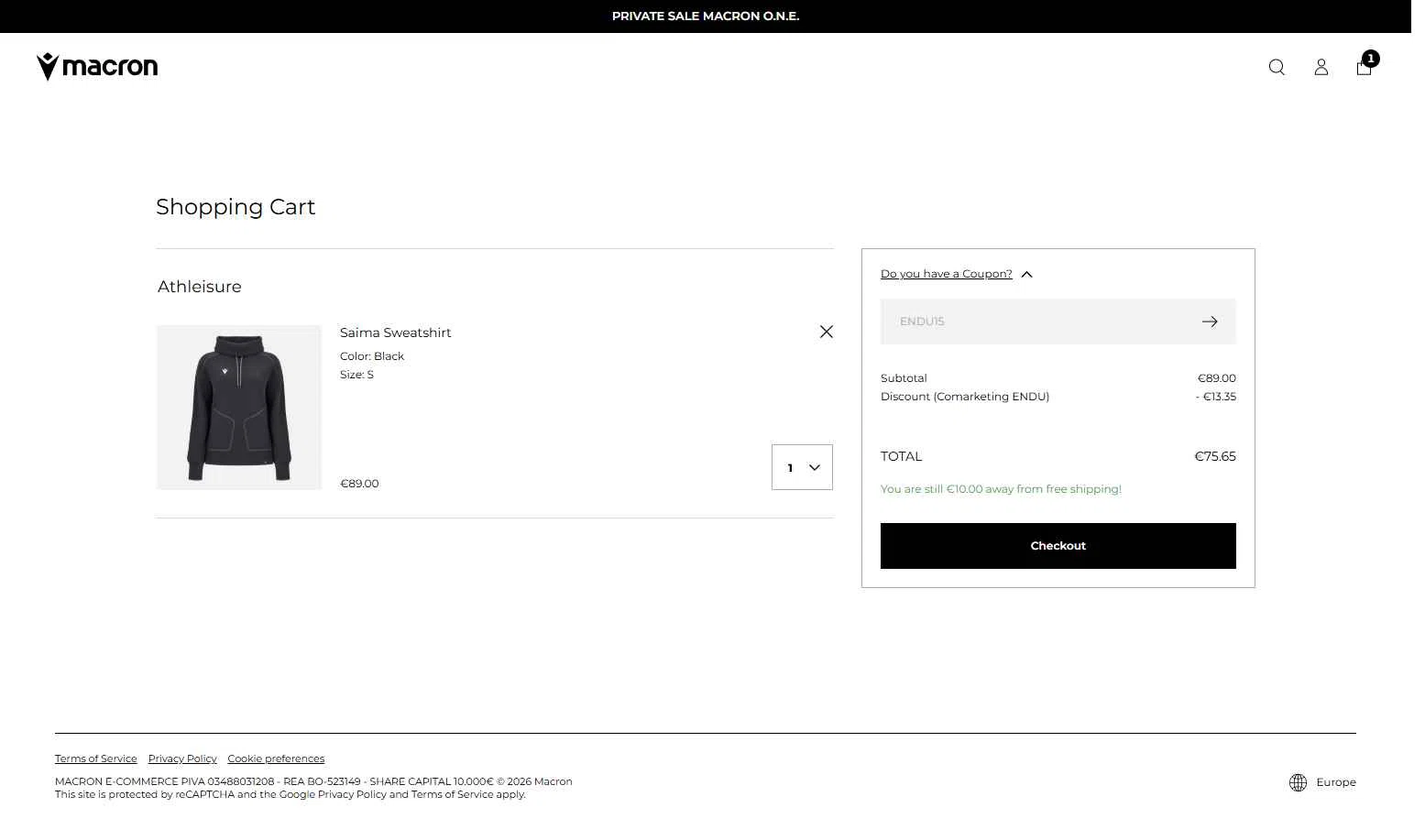 Macron checkout page showing Macron discount code box | Screenshot taken by SimplyCodes community member on Feb 4, 2026